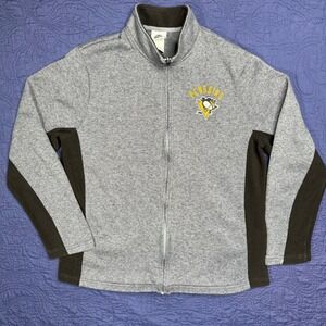 Vintage Pittsburgh‎ Penguins NHL Full Zip Fleece Jacket Mens Large Gray Black